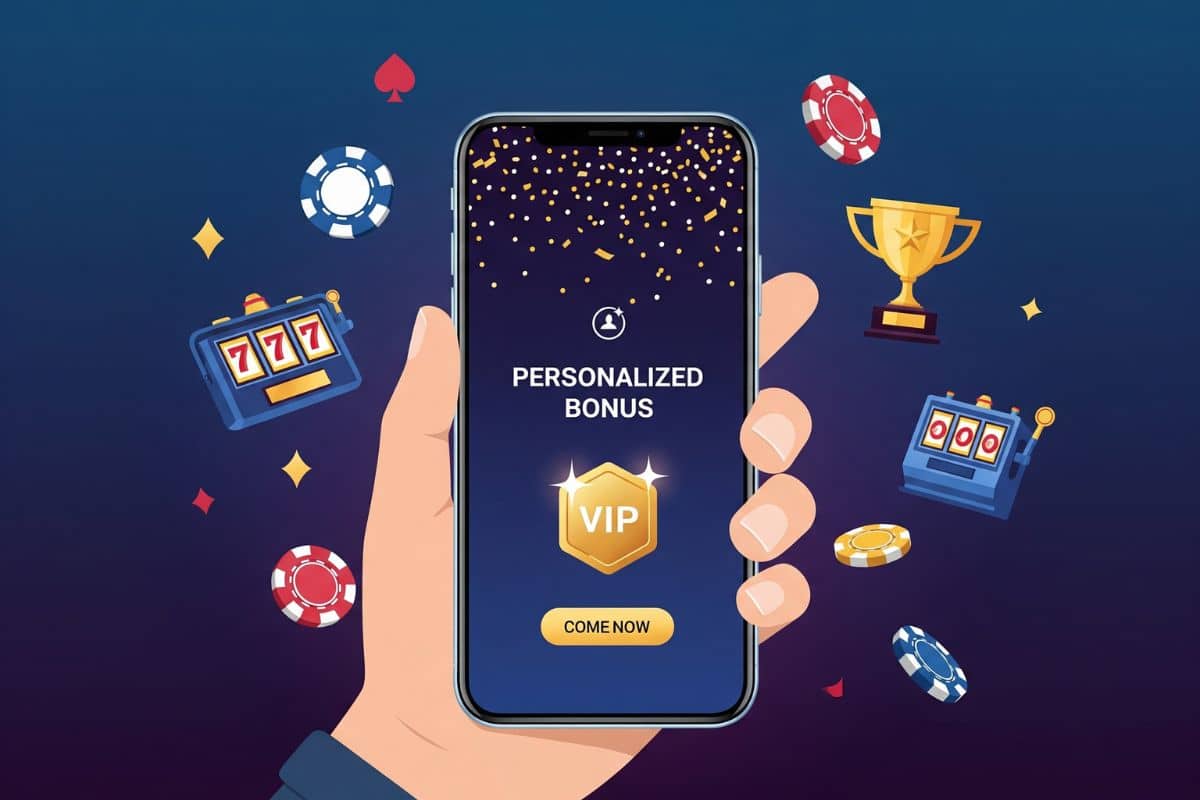 Interface mobile Win Unique Casino affichant des bonus personnalisés et récompenses VIP