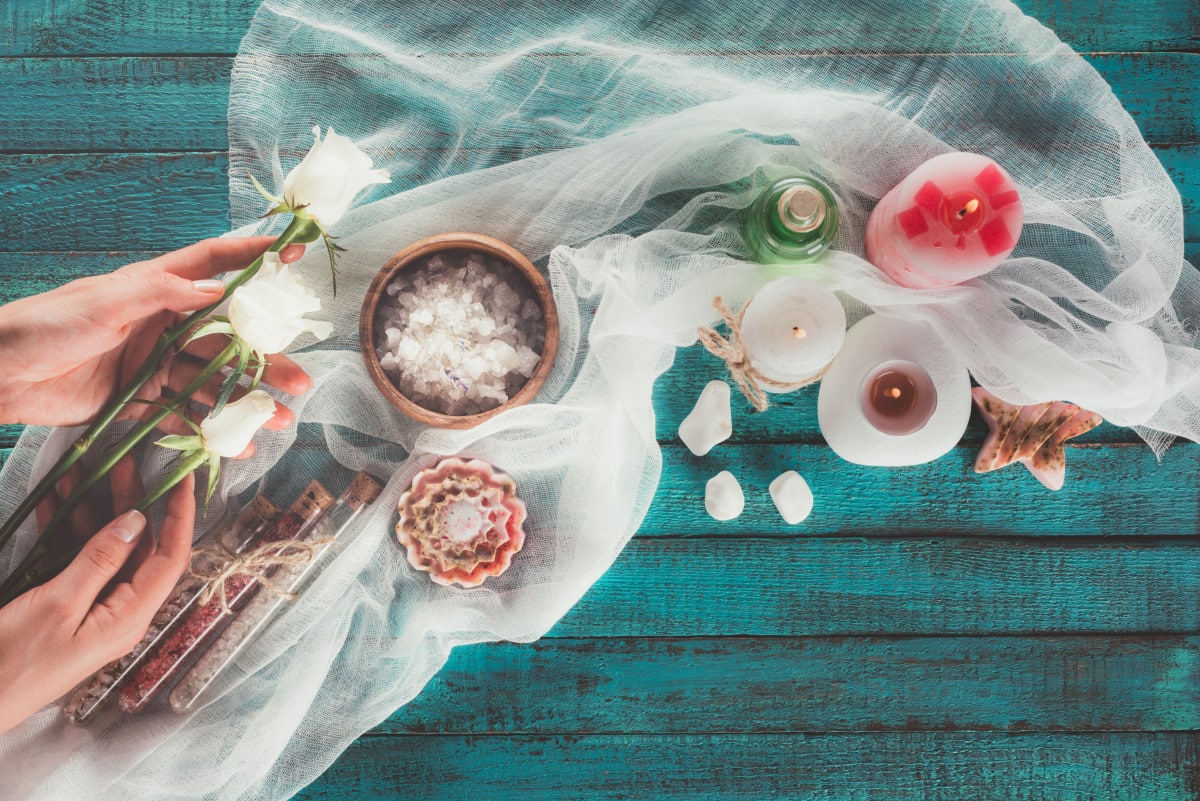 top view of woman making decoration with spa treat 2026 03 13 01 02 53 utc