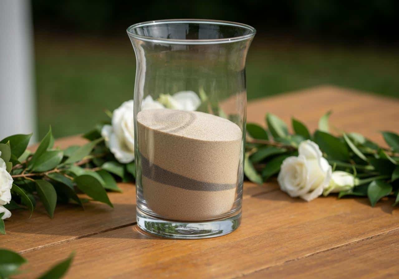 Vase en verre avec sable bicolore mélangé, cérémonie symbolique